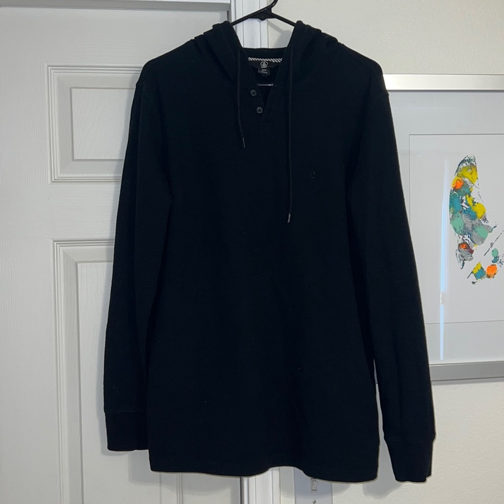 Volcom Hoodie Black Waffle Texture